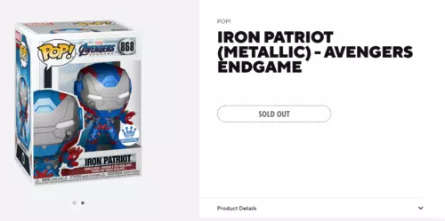 Funko Pop Avengers Endgame #868 Iron Patriot (Metallic) Funko Shop Exclusive NEW