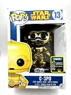 Funko Pop-Star Wars- C-3PO #13 2015 Summer Con Exc Gold Chrome-New (Damaged Box)