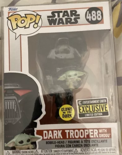 Funko Pop The Mandalorian #488 The Dark Trooper With Grogu Glow In The Dark