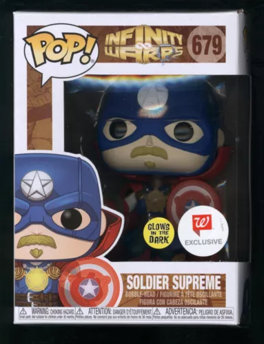 J Funko POP! Infinity Warps | Soldier Supreme #679 | GITD Exclusive w/ Protector